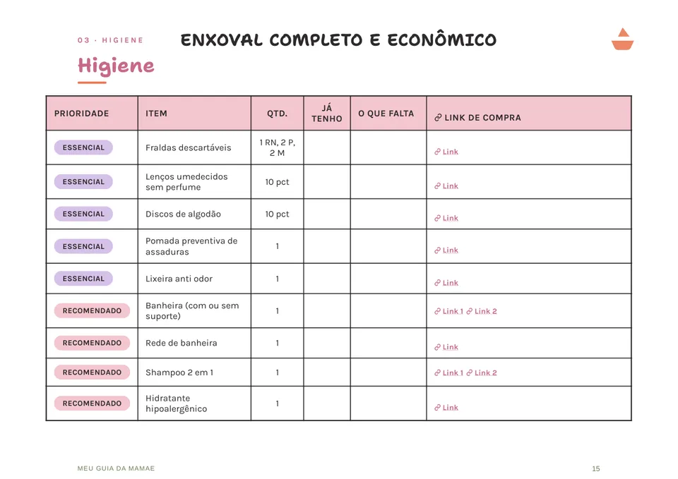 Página do guia: Higiene: do essencial ao opcional