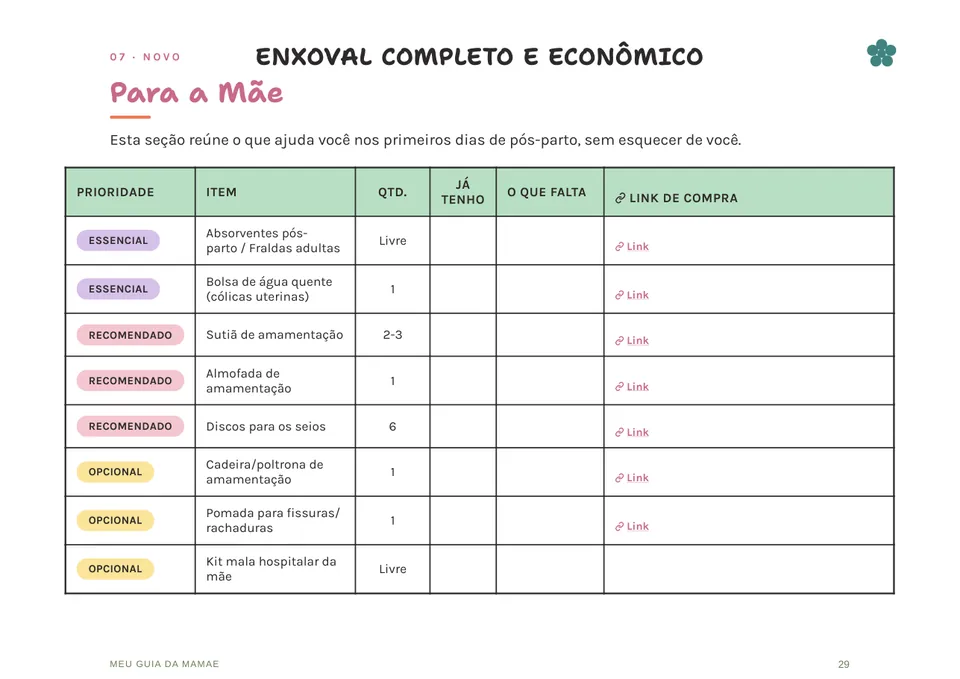 Página do guia: Uma seção só pra você, no pós-parto